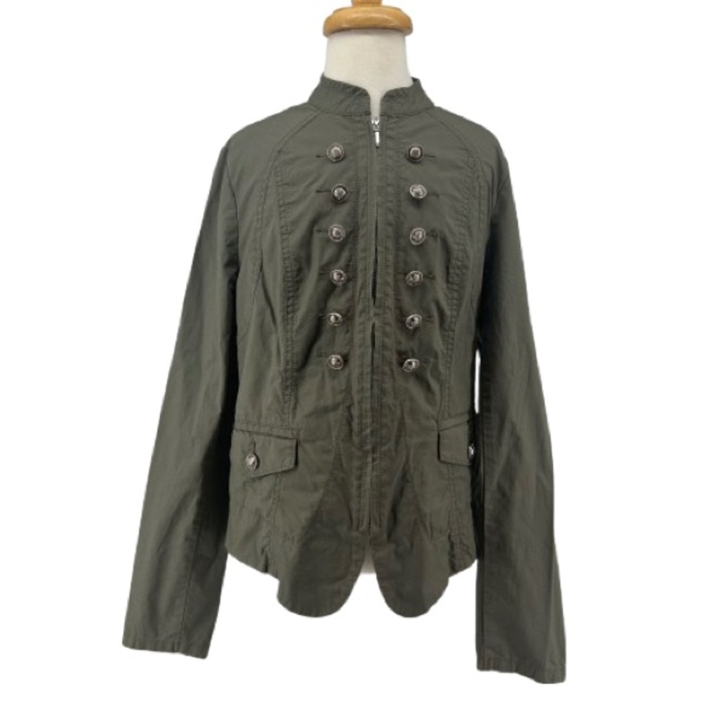 INC International Concepts Olive Green Zip Up Faux Button Military Jacket READ - Picture 1 of 13